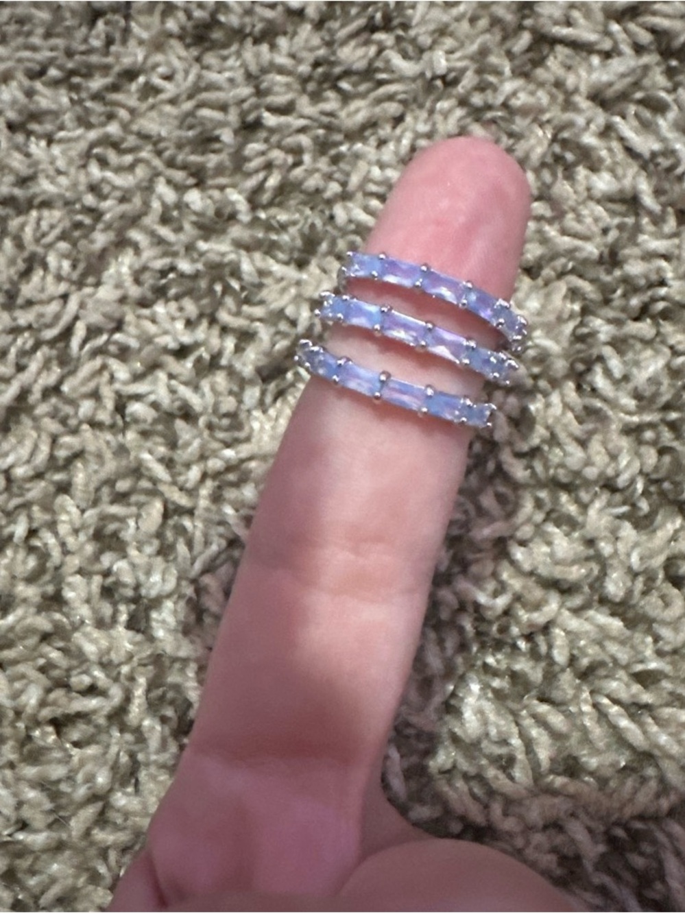 stacked lab created blue chalcedony with rhodium plating